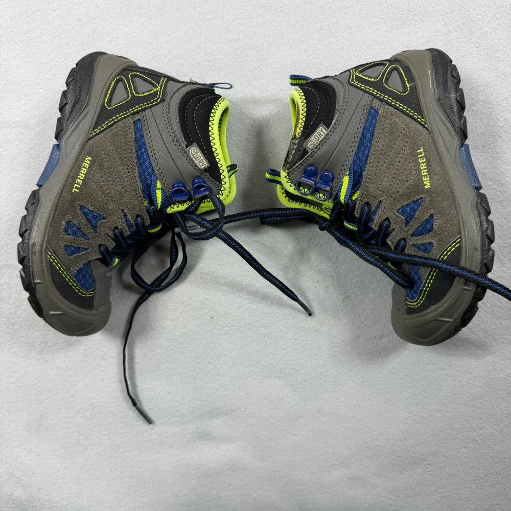 Merrell Capra Mid WTRPF Boys Hiking Boots Grey Blue Lime MC54635 Size 12M